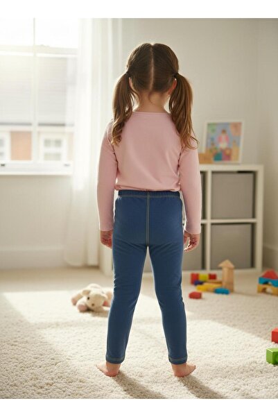 Merlot Denim Look Stitching Detailed Children's Knitted Leggings