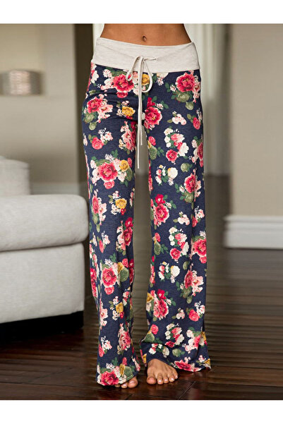 FridayIn Fast fashion Flowers Waist drawstring Pants