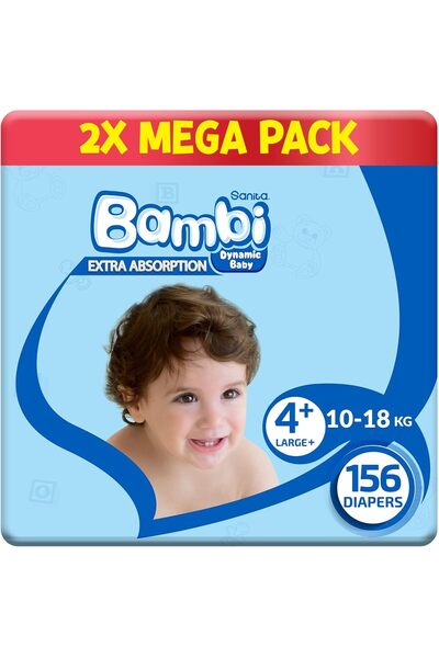 Sanita Bambi حفاضات أطفال، مقاس 4+، 10-18 كجم، 156 قطعة