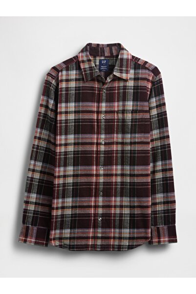 GAP Erkek Bordo Organik Pamuk Relaxed Flannel Gömlek