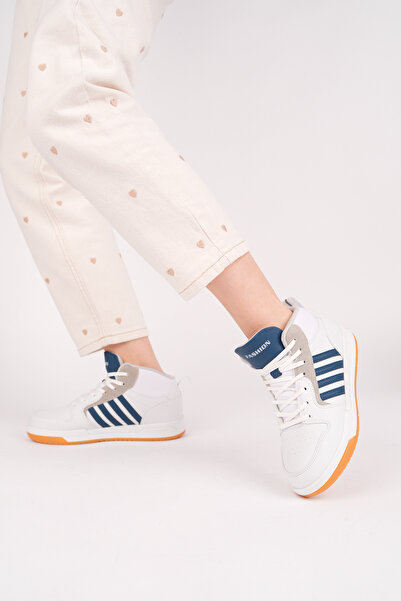 McDark White Navy Blue Unisex Long Ankle Snekaer Shoes