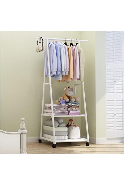 Twinkle Mart A-Shape Metal Multipurpose Garment Rack with 2 Bottom Shelves (AS-02, Black, 156x55x43 cm)