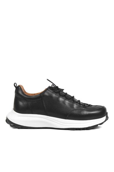 Celal Gültekin Erkek Siyah Bağcıklı Kalın Tabanlı Deri Sneaker