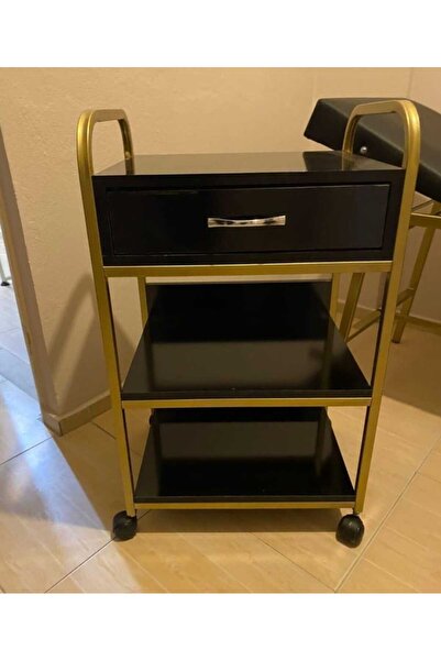 Aykoz ÇEKMECELİ SİYAH GOLD RENK DETAYLI TEKERLEKLİ ETEJER