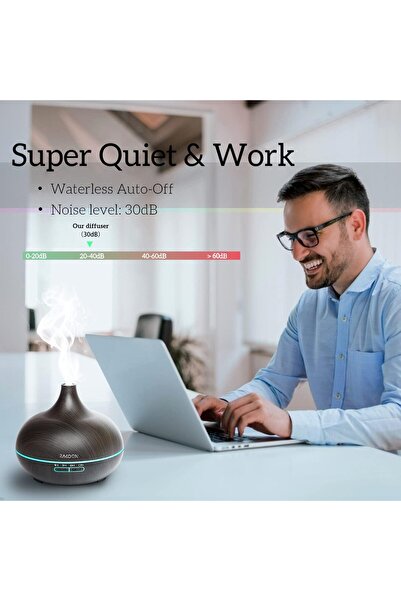 Rakoon Home and Life Rakoon Essential Oil Diffuser, 550ml, 4 Timers, 15 LED Modes, Auto-Off, Dark Wood Grain