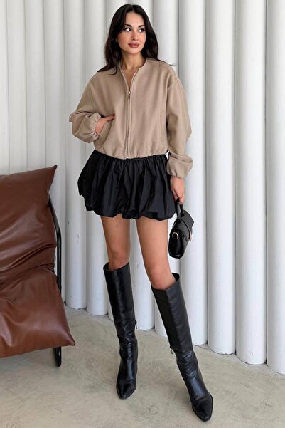 VAGGON Crew Neck Zippered Bomber Jacket