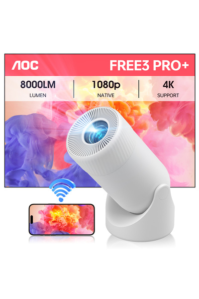 Aoc Mini Projector: Full HD 4K Support, 8000 Lumen, 180° Rotation, Auto Keystone, WiFi BT for Home