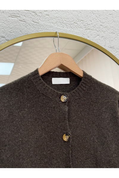 MİHRA STORE Six Elasticated 6-Button Short Knitwear Cardigan-Kr5055 Brown