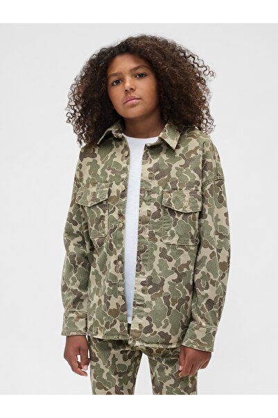 GAP Erkek Çocuk Kamuflaj Relaxed Kamuflaj Denim Gömlek