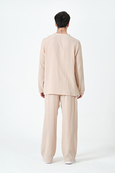 RELAXL Muslin Fabric 100% Cotton Beige Casual Pajama Set Plus Size