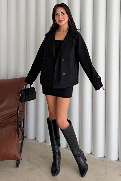 VAGGON Double-Breasted Lapel Double Pocket Buttoned Coat