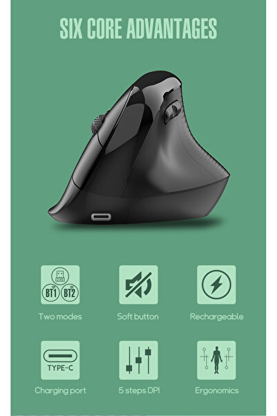 AdyMel Wireless Vertical Ergonomic Mouse - 2.4GHz + BT 5.0, 4000 DPI, 500 mAh, USB-C Fast Charge (Bl