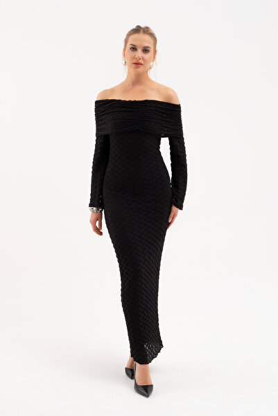 Lafaba Women's Black Off Shoulder Long Lace Dress