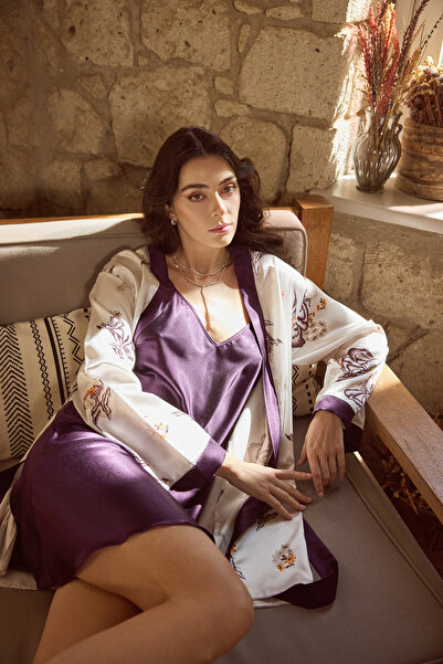 MOONGIRL KADIN SATEN EMPİRME BASKILI SABAHLIK GECELİK TAKIM