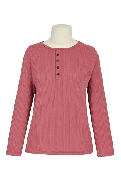 Nacar Moda Women's Stretch Fabric Winter Knitwear for Middle-Aged and Older Women Dusty Rose Mother Combed Cotton Blouse New Season Twisted Pattern