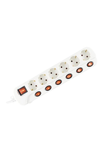 Home Extension cord 6 sockets with individual button, 1.5 m, white