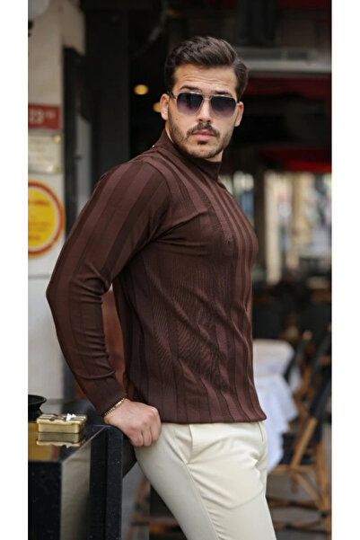 GENCULUS Men's Half Turtleneck Embossed Patterned Knitwear