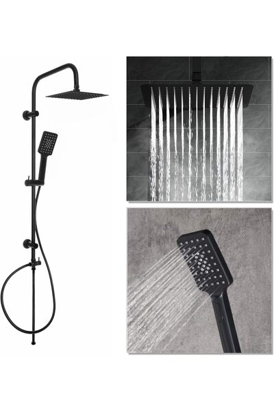 Generic Integrated Shower System with Adjustable Riser, Matte Black, Multi-Function Hand Shower and Square O