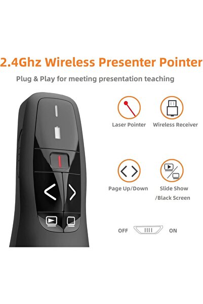 eWINNER RF 2.4Ghz Wireless USB Presenter Remote Control - Page Turner & Pointer (Black)