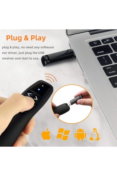 eWINNER RF 2.4Ghz Wireless USB Presenter Remote Control - Page Turner & Pointer (Black)