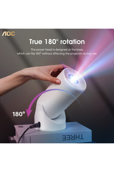 Aoc Mini Projector | 8000 Lumen 4K HD Portable w/WiFi BT, 180° Rotation, Auto Keystone for Home
