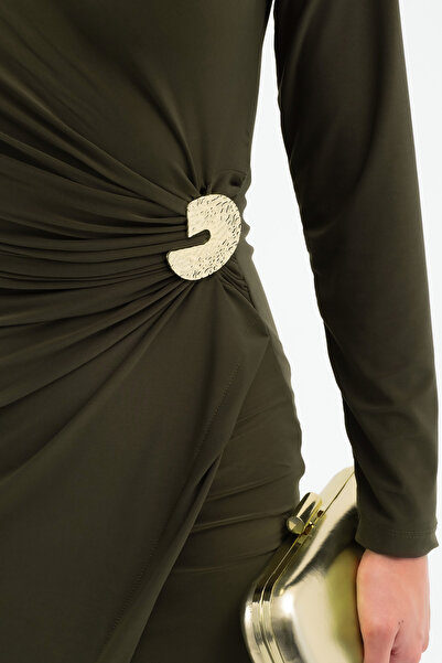 Lafaba Women's Khaki Accessory Detail Midi Dress