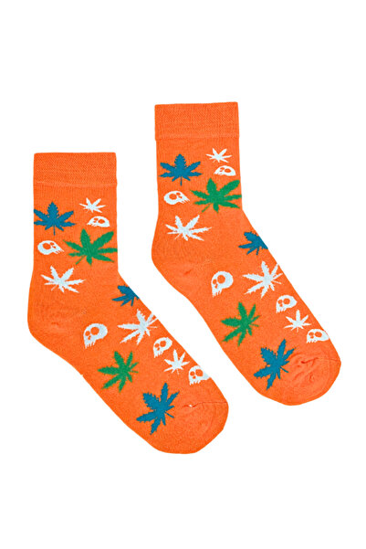 Shuttle Park Special Series Happy Colorful Leaf Skull Pattern Socks Fun Comfortable Stylish Design Style Socks