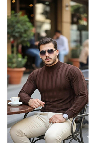 GENCULUS Men's Half Turtleneck Embossed Patterned Knitwear