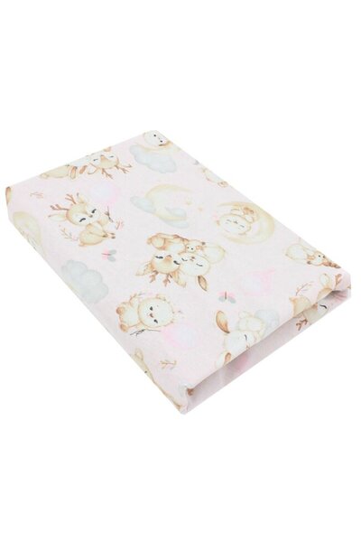 PRICHINDEL Cearșaf pentru pătuț, Căprioară (Bambi) și prieteni, roz, 140x70 cm