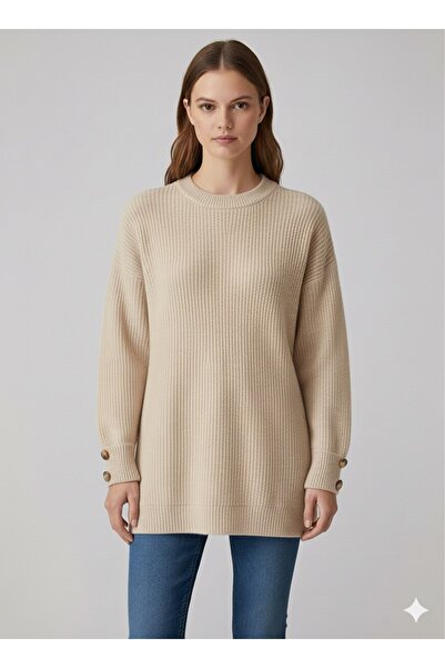 Kirazgym Sleeve Button Detailed Thessaloniki Knit Sweater Tunic