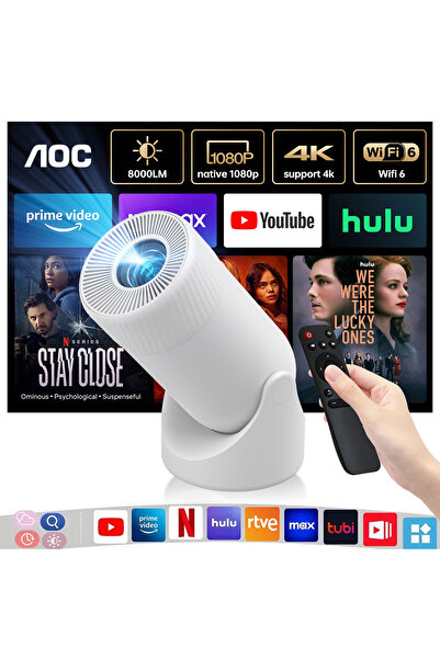 Aoc جهاز عرض صغير: يدعم دقة 4K كاملة الوضوح، 8000 لومن، دوران 180 درجة، تثبيت...