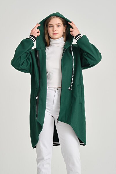 della moor Women's Green Italian Hooded Zippered Thin Coat