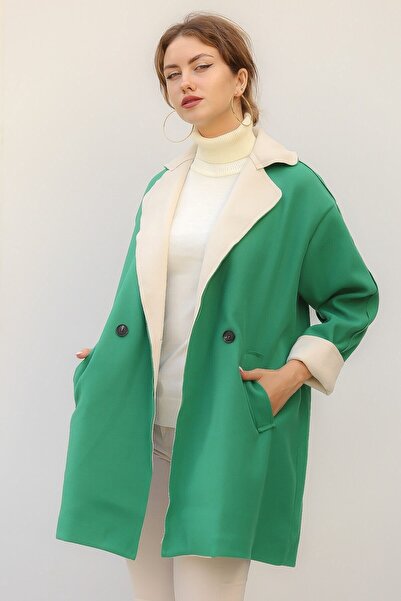 della moor Women's Green Italian Jacket Collar Oversize Coat