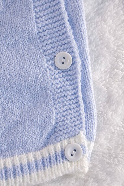 Bursa Trikomer Star Knit Patterned Stylish Side Buttoned High Neck Knitwear Soft Textured Baby Set