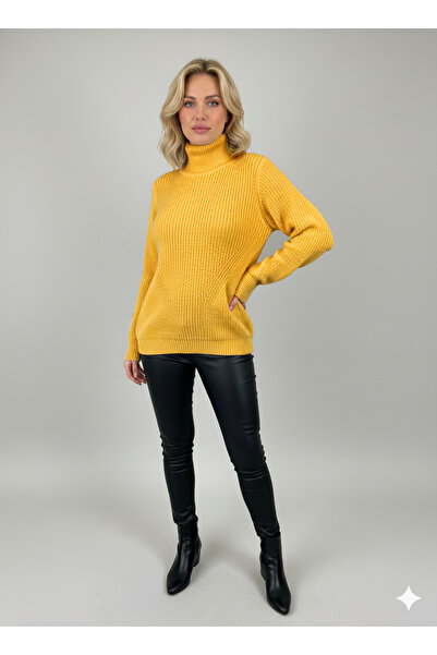 Millionaire Women's Lemon Yellow Thick Knit Fisherman Turtleneck Sweater