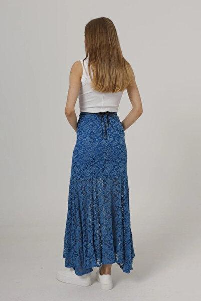 GENCULUS Elastic Waist Lace Skirt Blue