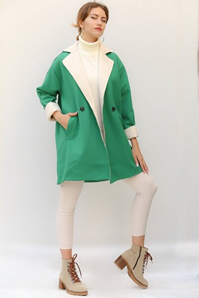 della moor Women's Green Italian Jacket Collar Oversize Coat