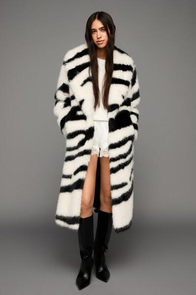 Bershka Desenli suni kürk palto