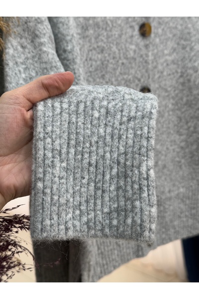 MİHRA STORE Six Elastic 6 Button Short Knitwear Cardigan-Kr5055 Gray