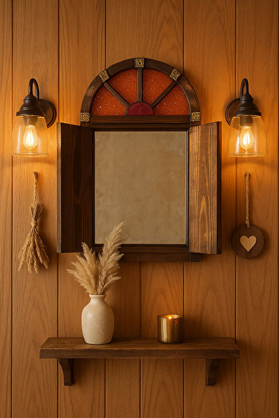 Lorena Home Decor Ahşap Detaylı Pencereli Ayna