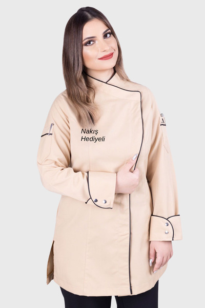 Üniformanya İsim Hediyeli Bej Kadın Aşçı Ceketi Şef Aşçı Ceketleri Kadın Aşçı...