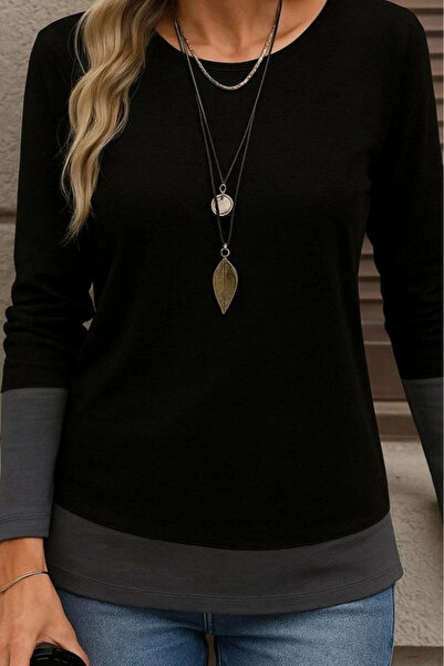 GENCULUS Women's Long Sleeve Open Round Neck Block Color Viscose Blouse