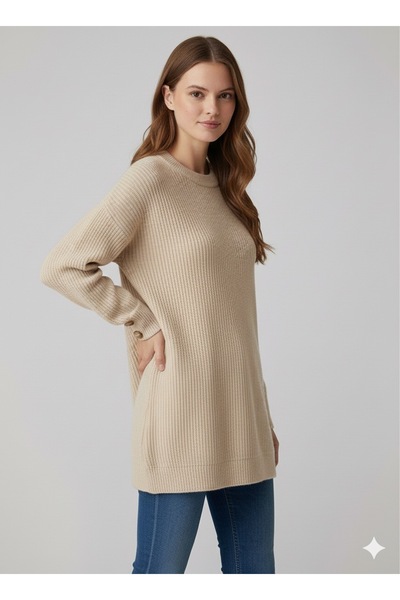 Kirazgym Sleeve Button Detailed Thessaloniki Knit Sweater Tunic