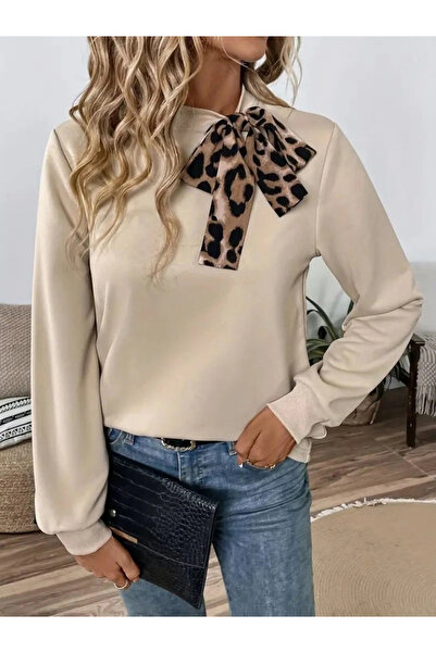 GENCULUS Women's Long Sleeve Tie Neck Viscose Two Thread Blouse