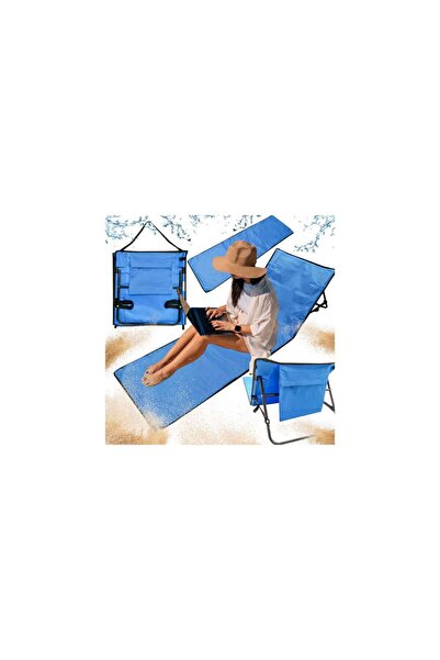 Three top online Saltea de plajă pliabilă cu spătar Șezlong pliabil 2 în 1 - albastru marin