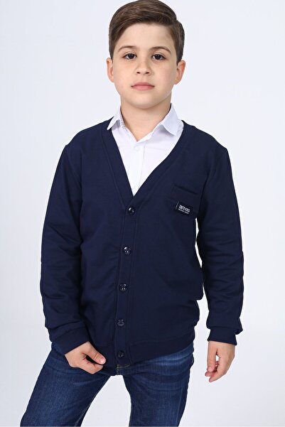 Toontoy Boys' V-Neck Buttoned Peto Pocketed Knitted School Cardigan - 2 Thread