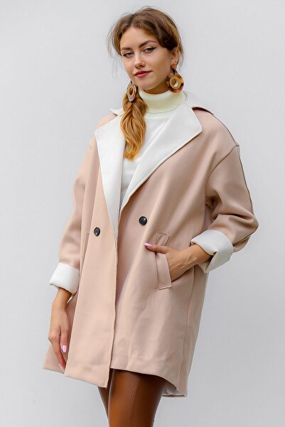 della moor Women's Beige Italian Jacket Collar Oversize Coat