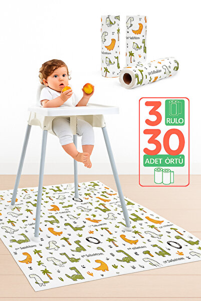 Tois غطاء كرسي الأطفال وغطاء الأنشطة 3 لفات 30 قطعة 100x120 سم - ديناصورات لطيفة
