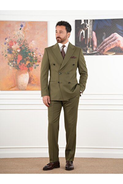 PAREZ Erkek Slim Fit İtalyan Stil Kruvaze Takım Elbise Ceket Pantolon - XPRZCOM8378