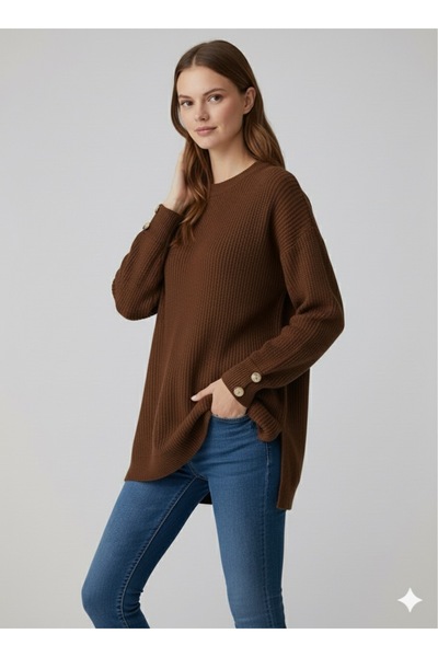 Kirazgym Sleeve Button Detailed Thessaloniki Knit Sweater Tunic
